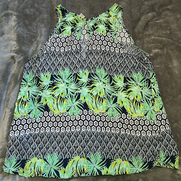 Old Navy Green,Blue ,White Short Sleeve Blouse Size XLarge with Palm Trees - Picture 2 of 5